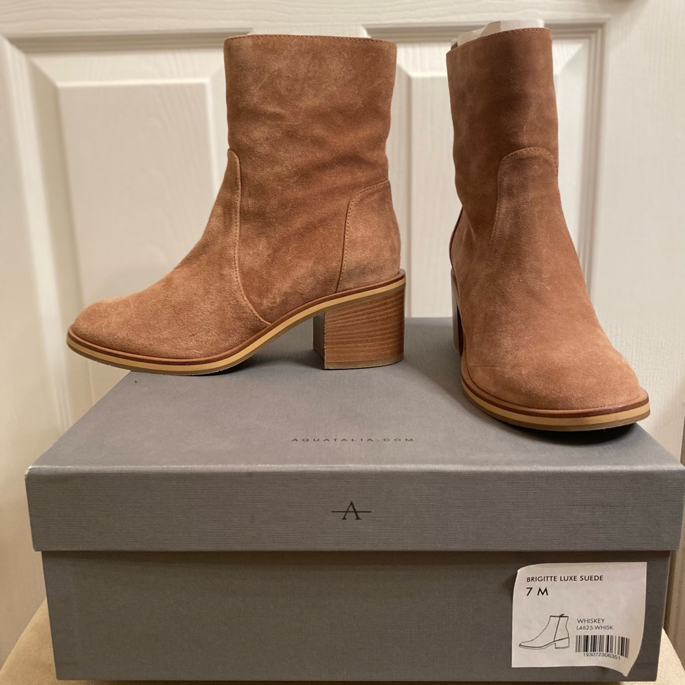 Aquatalia Brigitte Suede Ankle Booties in Whiskey - Picture 5 of 8